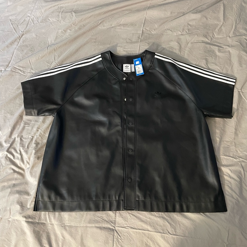 adidas black pleather baseball jersey IZ4048